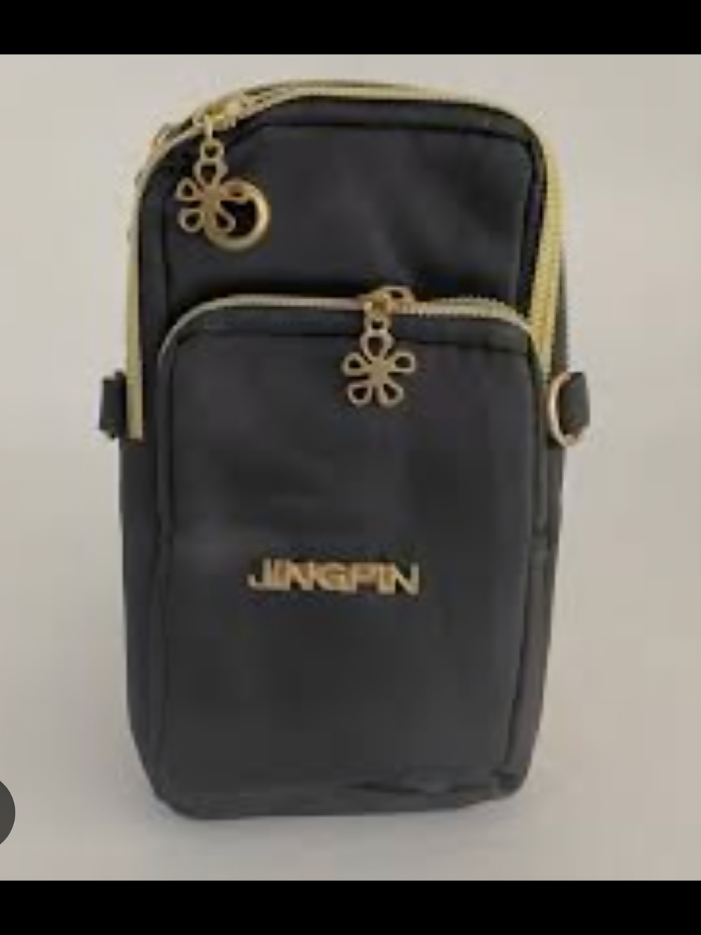 Jingpin Black Crossbody Phone Bag with Gold Hardware